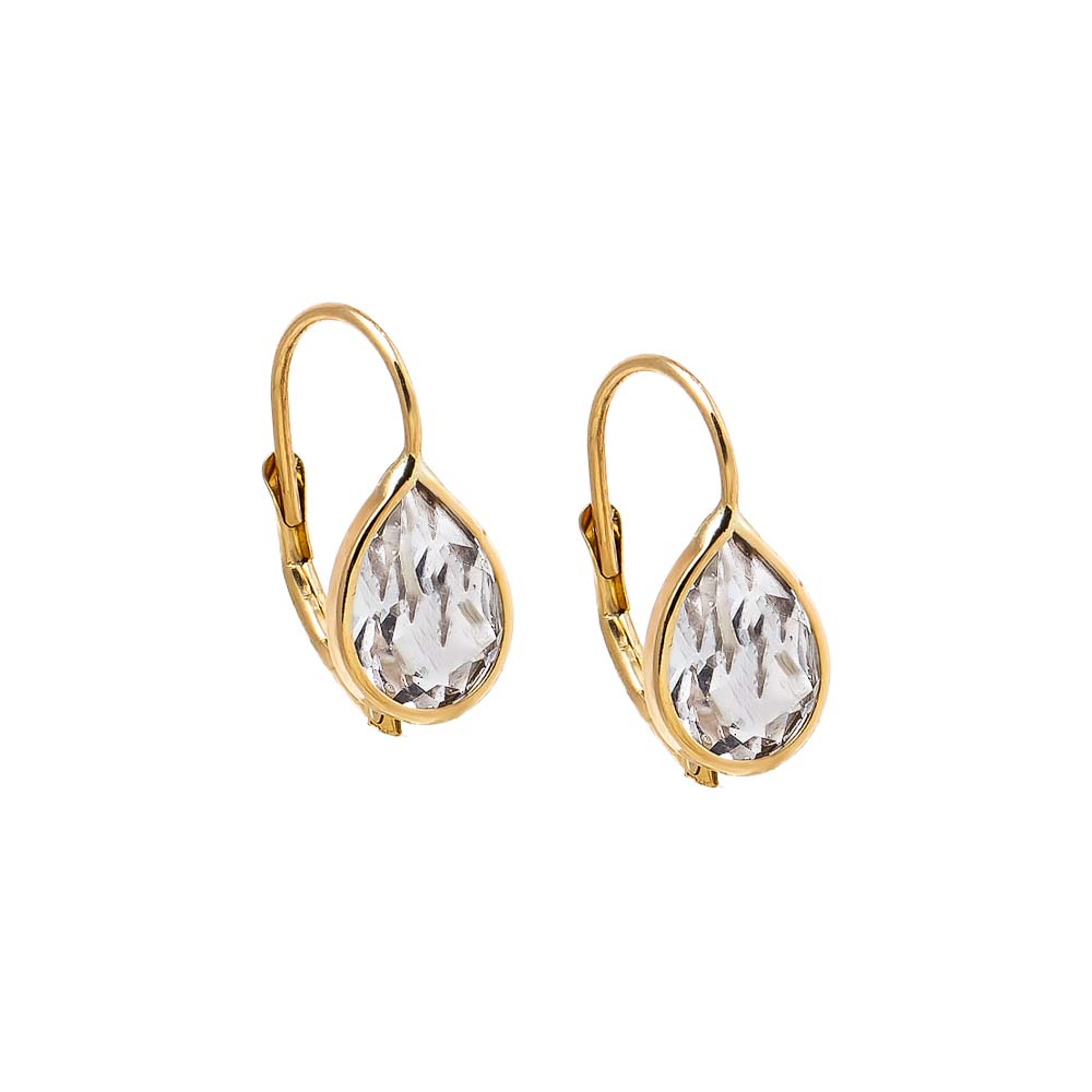 14K Gold White Topaz Pear Bezel Fish Hook Huggie Earring 14K - Adina Eden's Jewels