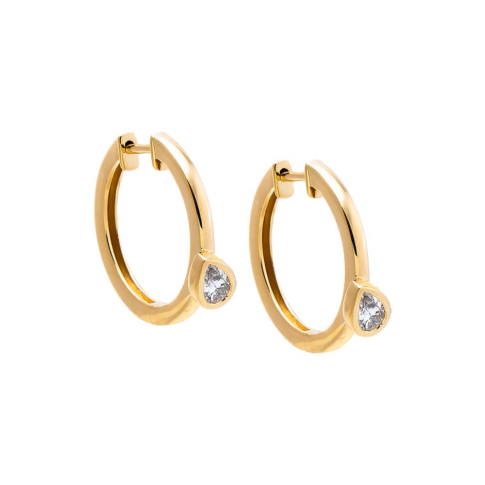 14K Gold Lab Grown Diamond Pear Sideway Accented Huggie Earring 14K - Adina Eden's Jewels