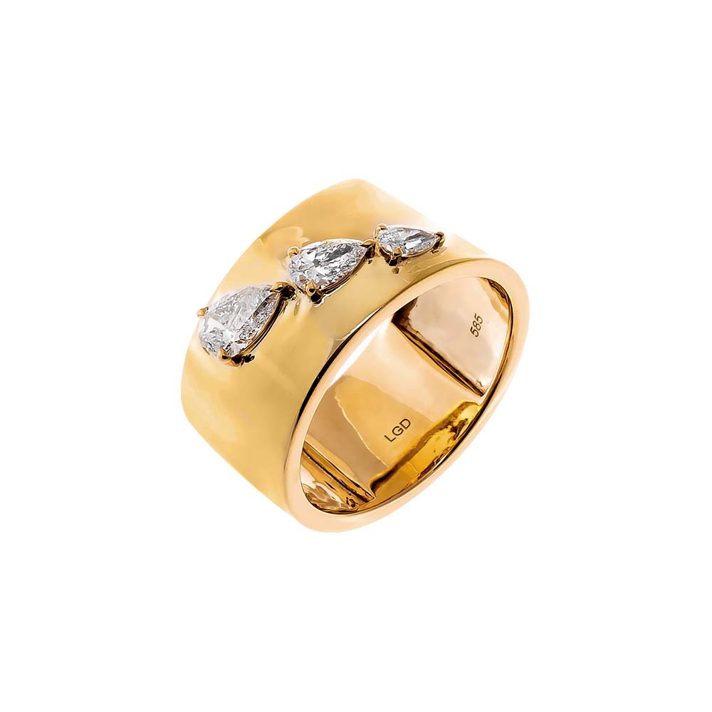14K Gold / 6 Lab Grown Diamond Graduated Triple Pear Wide Band Ring 14K - Adina Eden's Jewels