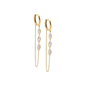 14K Gold Lab Grown Diamond Teardrop Chain Dangle Huggie Earring 14K - Adina Eden's Jewels