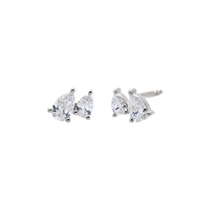 14K White Gold Lab Grown Diamond Double Pear Stud Earring 14K - Adina Eden's Jewels