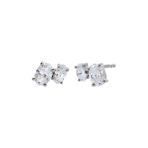 14K White Gold Lab Grown Diamond Double Oval Stud Earring 14K - Adina Eden's Jewels