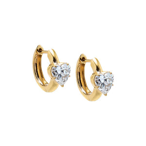 14K Gold Lab Grown Diamond Dainty Heart Huggie Earring 14K - Adina Eden's Jewels