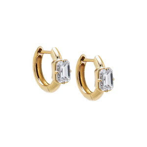 14K Gold Lab Grown Diamond Dainty Emerald Huggie Earring 14K - Adina Eden's Jewels