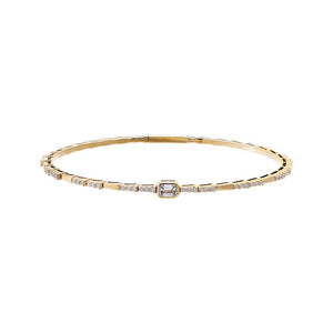 Lab Grown Diamond Emerald Accent Pleated Bangle14K - Adina Eden's Jewels