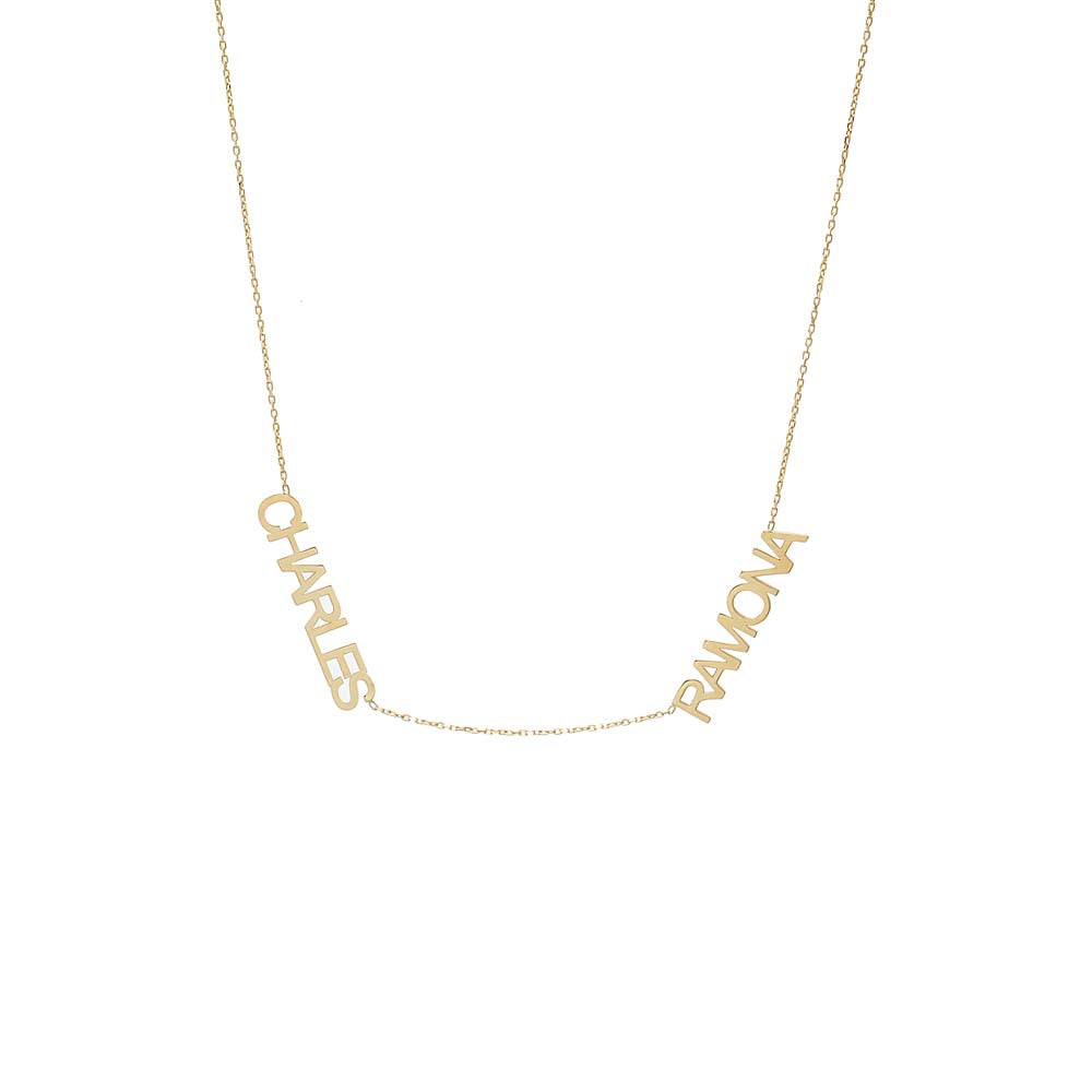 14K Gold Solid Double Nameplate Necklace 14K - Adina Eden's Jewels