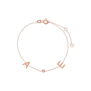 14K Rose Gold Diamond Initials Charm Bracelet 14K - Adina Eden's Jewels