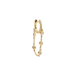 14K Gold / Single Diamond By The Yard Chain Drop Huggie Earring 14K - Adina Eden's Jewels
