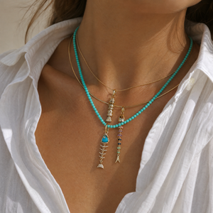 Colored Fish Bone Drop Charm 14K - Adina Eden's Jewels