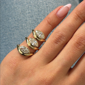 Lab Grown Diamond Marquise Bezel Swirled Pinky Ring 14K - Adina Eden's Jewels
