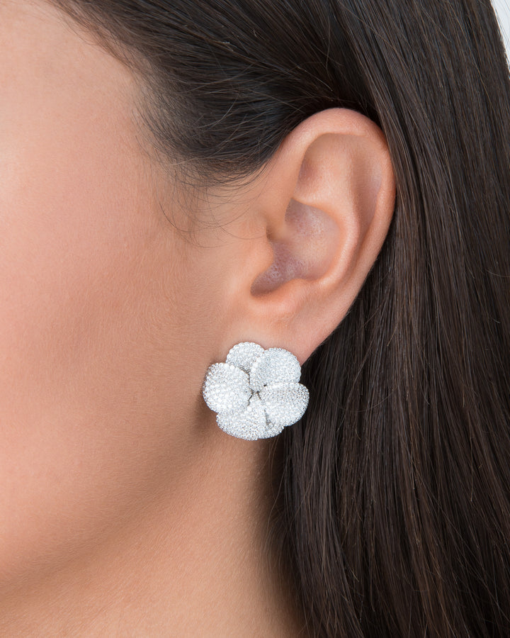  Pavé Large Flower On The Ear Stud Earring - Adina Eden's Jewels