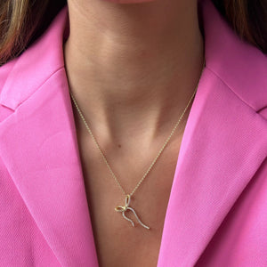  Pave Long Bow Tie Drop Necklace - Adina Eden's Jewels