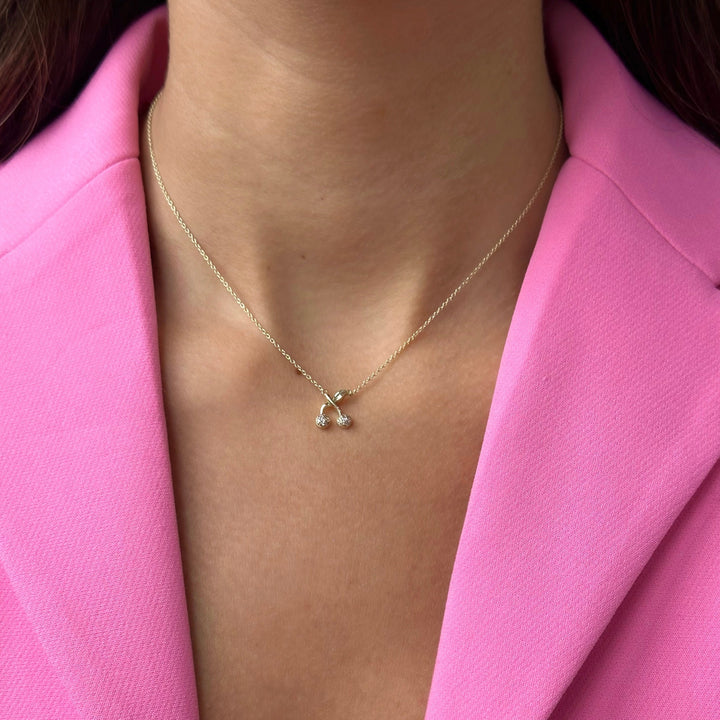  Diamond Pave Cherry Pendant Necklace 14K - Adina Eden's Jewels