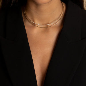  Diamond Bezel Accented Double Wire Necklace 14K - Adina Eden's Jewels