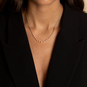  Diamond Scattered Stones X Bar Half Tennis Necklace 14K - Adina Eden's Jewels