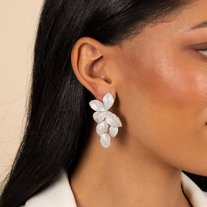  Pavé Fancy Flower Petals Drop Stud Earring - Adina Eden's Jewels