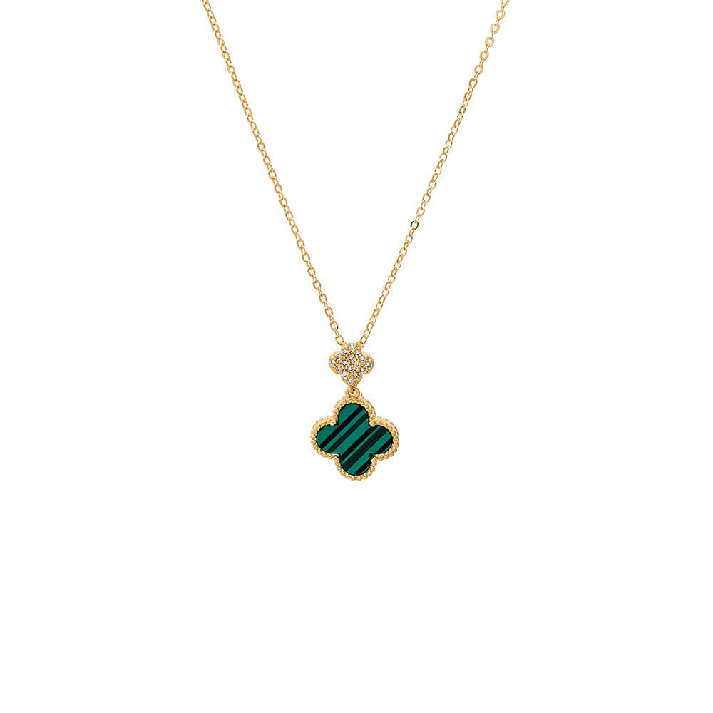 Malachite Colored Stone & CZ Clover Drop Pendant Necklace - Adina Eden's Jewels