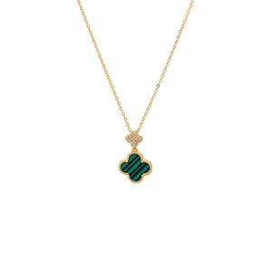 Malachite Colored Stone & CZ Clover Drop Pendant Necklace - Adina Eden's Jewels