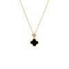 Black Colored Stone & CZ Clover Drop Pendant Necklace - Adina Eden's Jewels