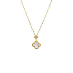 White Colored Stone & CZ Clover Drop Pendant Necklace - Adina Eden's Jewels