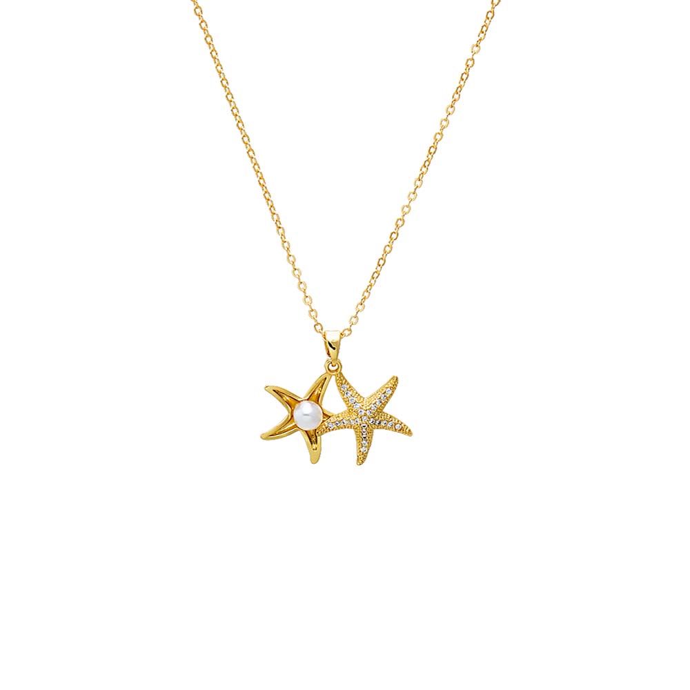 White Starfish & Pearl Pendant Necklace - Adina Eden's Jewels