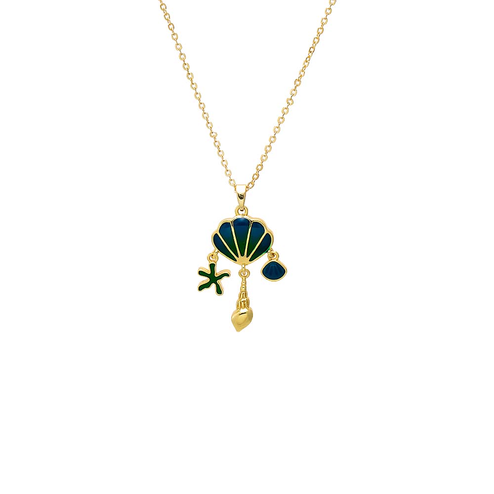 Sapphire Blue Enamel Seashell Charm Pendant Necklace - Adina Eden's Jewels