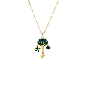 Sapphire Blue Enamel Seashell Charm Pendant Necklace - Adina Eden's Jewels