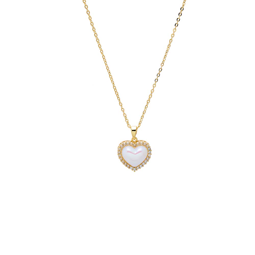 Mother of Pearl Shimmering MOP Heart Pendant Necklace - Adina Eden's Jewels