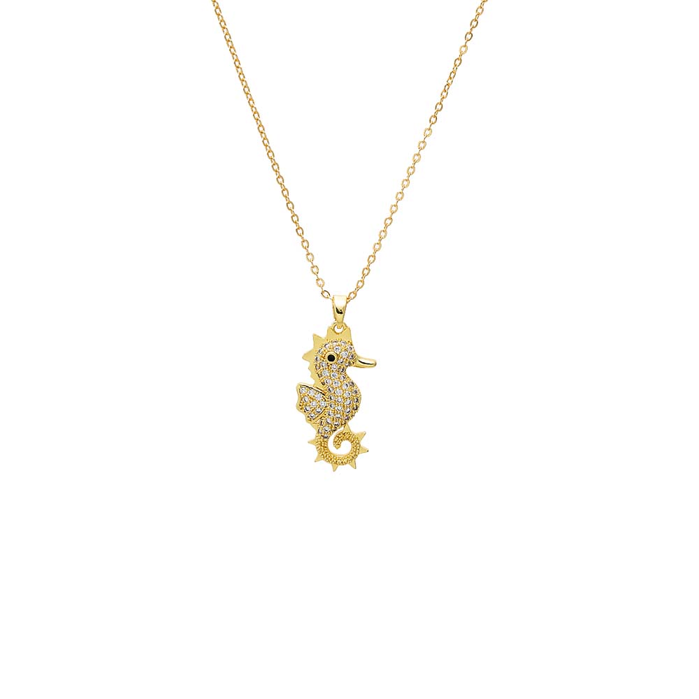 Gold CZ Seahorse Pendant Necklace - Adina Eden's Jewels