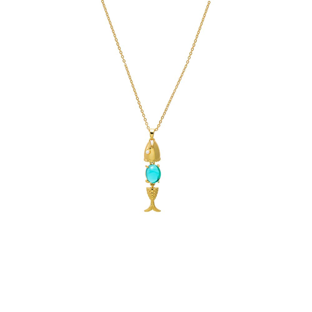 Turquoise Colored Gemstone Fish Drop Necklace - Adina Eden's Jewels