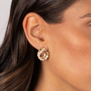 CZ Pave & Pearl Swirl On The Ear Stud Earring - Adina Eden's Jewels