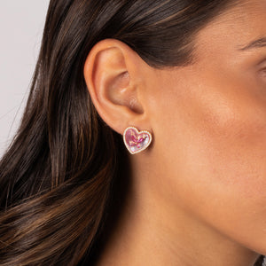 Pink CZ Butterfly Heart Stone Stud Earring - Adina Eden's Jewels