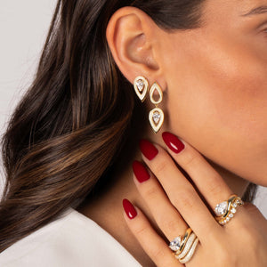 Teardrop Stone Pave Rimmed Stud Earring - Adina Eden's Jewels