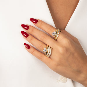 CZ Bezel Waved Band W/ Pear Stone Ring - Adina Eden's Jewels