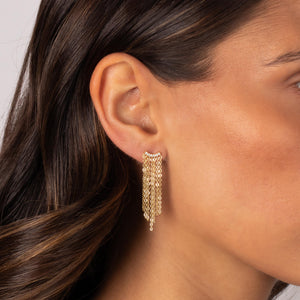 Fancy CZ Curved Bar Fringe Chain Stud Earring - Adina Eden's Jewels