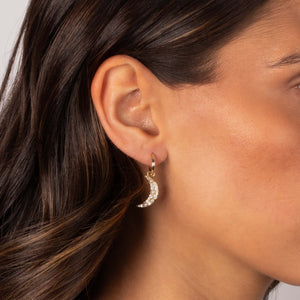 CZ & Pearl Crescent Drop Huggie Earring - Adina Eden's Jewels