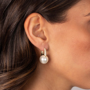 Pave X Drop Pearl Square Huggie Earring - Adina Eden's Jewels