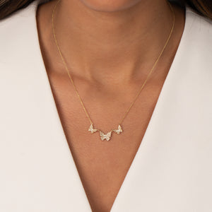 Diamond Triple Pave Butterfly Necklace 14K - Adina Eden's Jewels