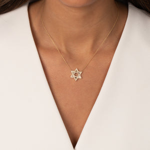 Diamond Pave X Baguette Star Of David Necklace 14K - Adina Eden's Jewels