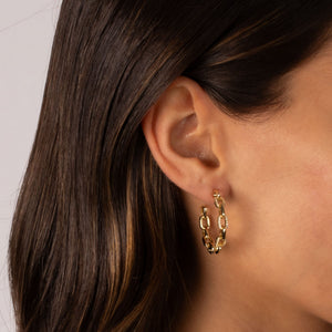 Solid/Pave Box Link Open Hoop Earring - Adina Eden's Jewels