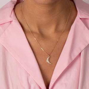CZ & Pearl Crescent Pendant Necklace - Adina Eden's Jewels