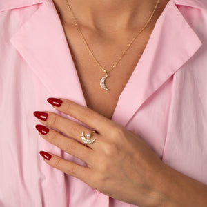 CZ & Pearl Crescent Open Claw Ring - Adina Eden's Jewels