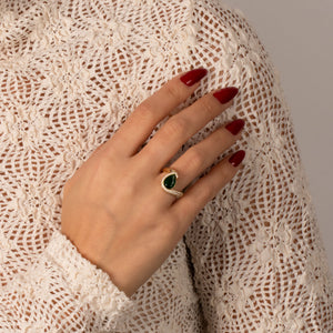 Pave Colored Teardrop Curved Ring - Adina Eden's Jewels