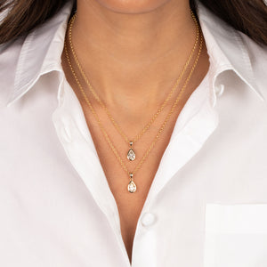 Lab Grown Diamond Pear Bezel Charm Necklace 14K - Adina Eden's Jewels