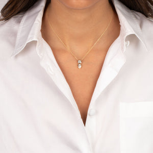 Lab Grown Diamond Double Stone Bezel Pendant Necklace 14K - Adina Eden's Jewels