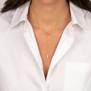 Diamond Pave Drop Teardrop Lariat Necklace 14K - Adina Eden's Jewels