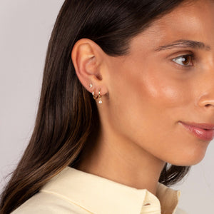 Diamond Solitaire Bezel Dangling Huggie Earring 14K - Adina Eden's Jewels