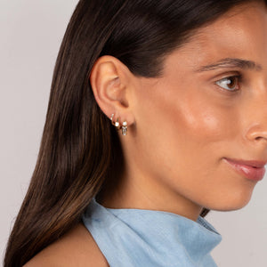 Lab Grown Diamond Solitaire X Emerald Bezel Huggie Earring 14K - Adina Eden's Jewels