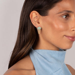CZ Pave & Turquoise Drop Chain Stud Earring - Adina Eden's Jewels
