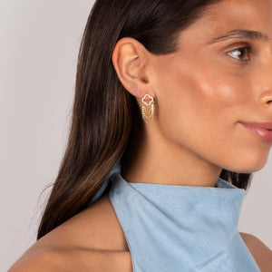 Pave Cutout Clover Drop Tennis & Chain Stud Earring - Adina Eden's Jewels